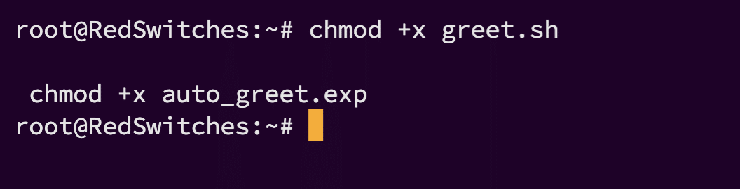 chmod +x greet.sh