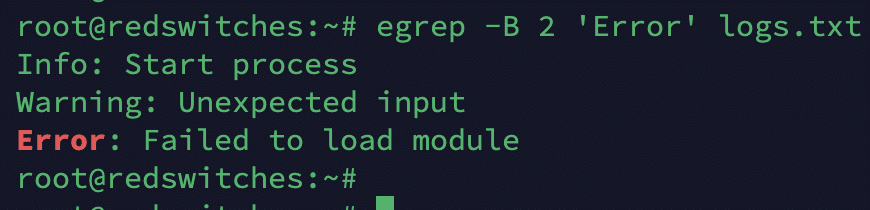 egrep -B 2 'Error' logs.txt